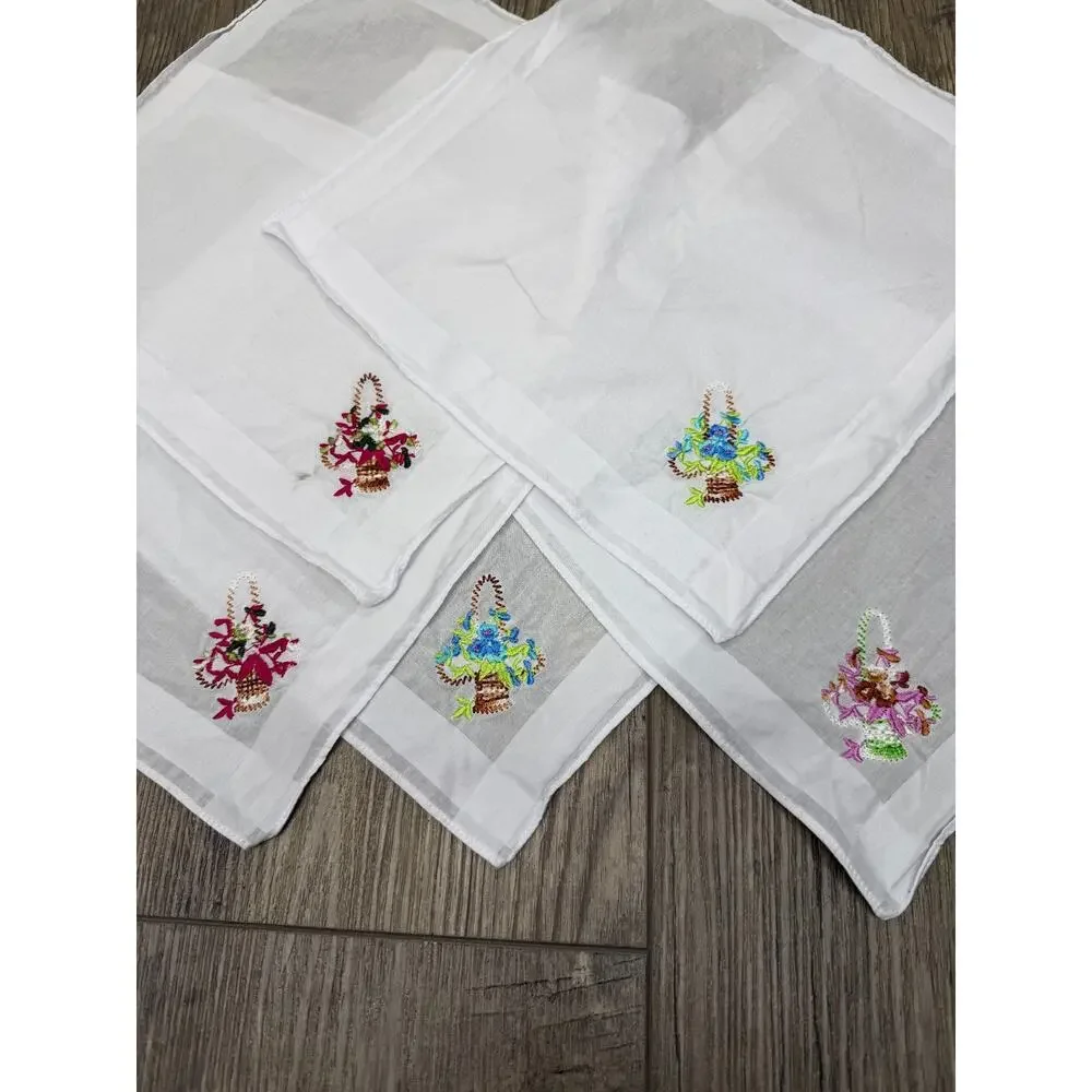 Mixed Lof of 9 Vintage White Handmade Embroidered Napkins Bridal Floral